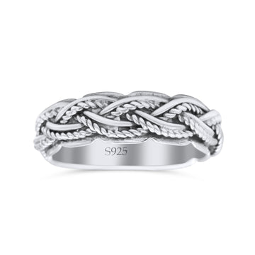 Multi Braided Twisted Rope Woven Knot Oxidized Band Solid 925 Sterling Silver Thumb Ring 6mm
